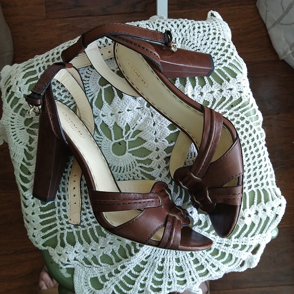 Coach sandal high heels brown leather - Picture 2 of 5